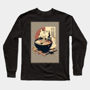 cat eating ramen Long Sleeve T-Shirt